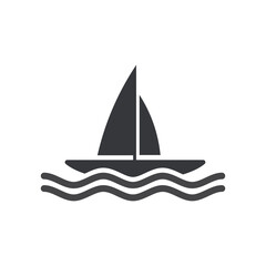 Isolated pictogram of sailboat anchored on wavy sea, representing water sport activity and maritime ocean adventure 