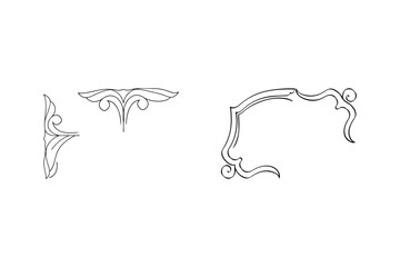 Elegant hand drawn swirl and floral ornamental corner elements for classic graphic design