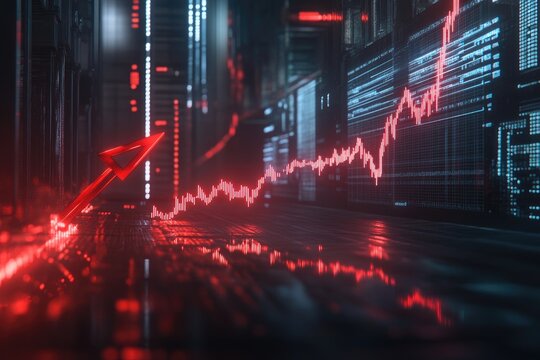 Digital financial growth, rising graph, tech backdrop.   - Powered by Adobe