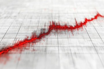Red line chart, fluctuating over time, on a gridded background.  Detailed stock market data