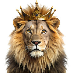 Majestic Lion Wearing a Golden Crown Royalty Power and Wilderness isolated on transparent background