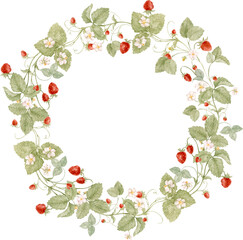 Strawberry and Floral Watercolor Wreath
