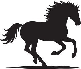 A wild stallion silhouette galloping freely across open terrain – plain white background