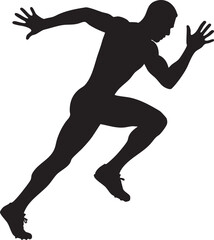 Dynamic silhouette of a sprinter mid-stride, muscles tensed – plain white background