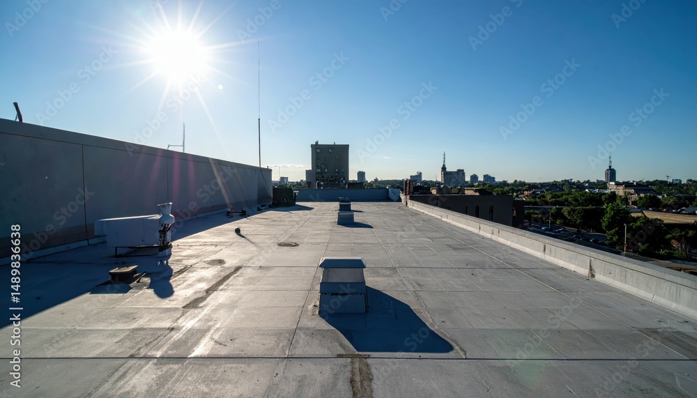 Poster rooftop view under multiple suns and moons casting shadows