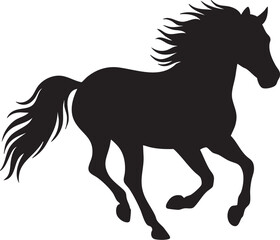 Silhouette of a galloping horse with flowing mane and tail – plain white background