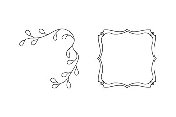 Elegant botanical frame and decorative branch outlines on a plain white background for design