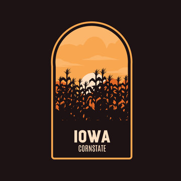 Emblem of Iowa Corn Field in Sunset Perfect for Print, Apparel, etc