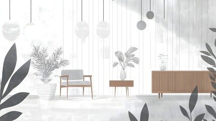 A minimalist interior design scene with muted tones.