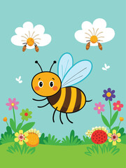 bee and flowers