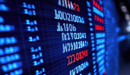 Digital stock market display.  Fluctuating financial data