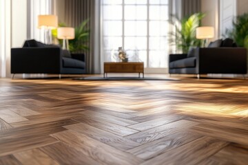 Fototapeta premium Modern living room with herringbone parquet floor