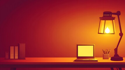 Warm interior design of a study workspace.