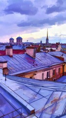 Obraz premium Rooftop View in Painterly Style with Expressive Brushstrokes