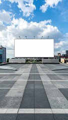 Obraz premium Empty Rooftop Space with Blank Billboard Under Blue Sky