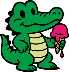 Obraz premium 아이스크림을 먹는 악어