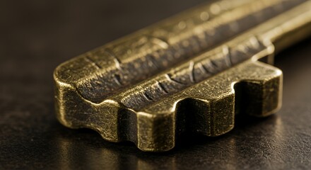 Close-up Macro Photography of an Antique Brass Key