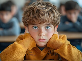 Thoughtful Young Boy at Table