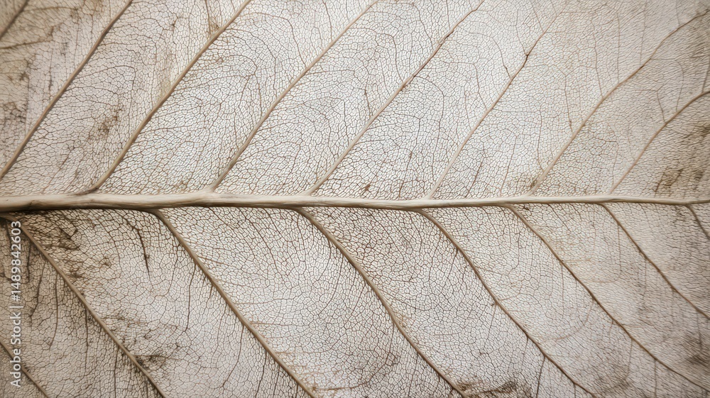 Poster dried leaf surface in beige tones with fragile vein pattern and textural details