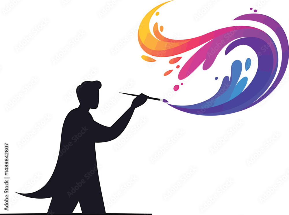 Poster abstract painter creating color swirl