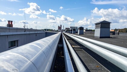 Fototapeta premium Rooftop Perspective with Leading Lines from Pipes and Vents