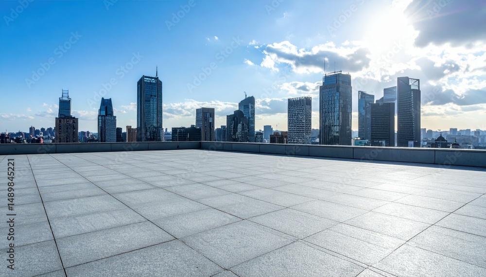 Aufkleber empty rooftop with open space and urban skyline in background