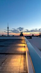 Evening Rooftop Scene Highlighting Natural and Artificial Light