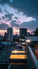 Rooftop View Highlighting Contrast Between Natural and Artificial Light