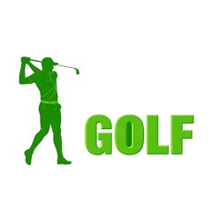 Golf Player Silhouette with Swing Motion and Text Elements on White Background