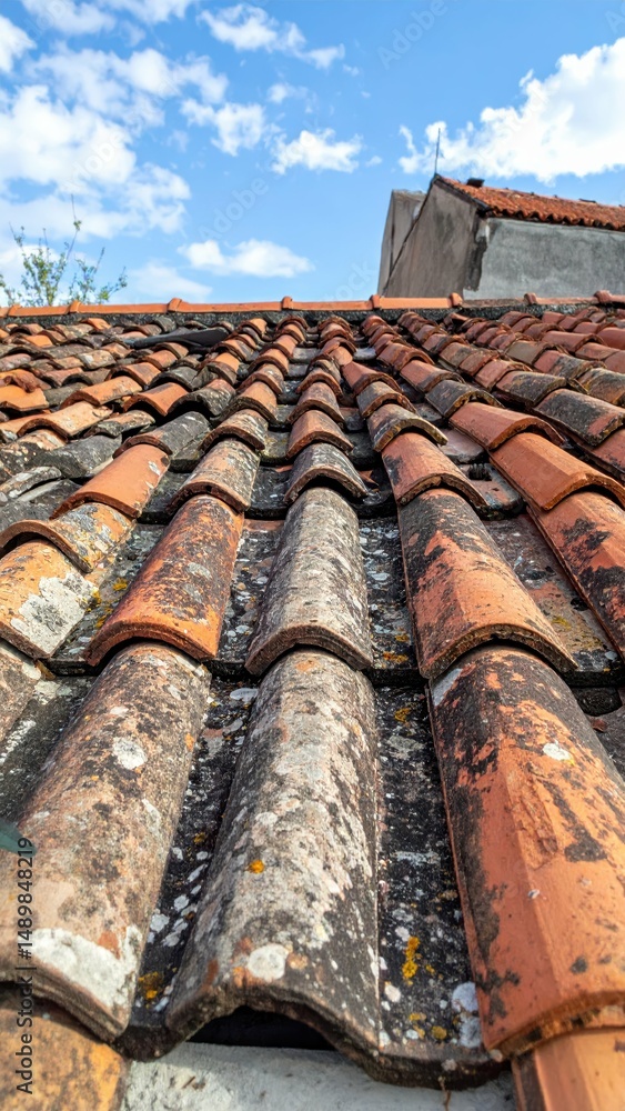 Poster decayed rooftop highlighting signs of aging and entropy in architecture