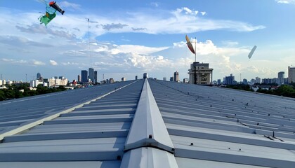 Serene Rooftop Scene Capturing the Gentle Breeze and City View