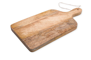 Natural wood kitchen board with handle isolated on a cut out PNG transparent background