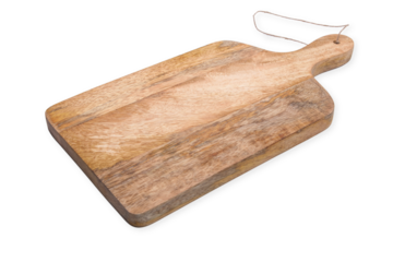 Natural wood kitchen board with handle isolated on a cut out PNG transparent background