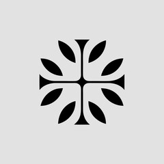 Elegant black cross with leaves design element on white