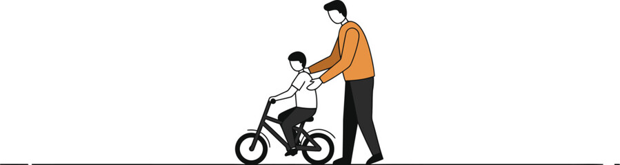 Fototapeta premium Parent Teaching Child Bike Ride - Minimalist Vector