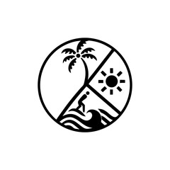 Palm tree, wave, and sun silhouette logo design
