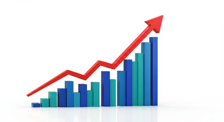 A red arrow is pointing up at a series of blue and green bars