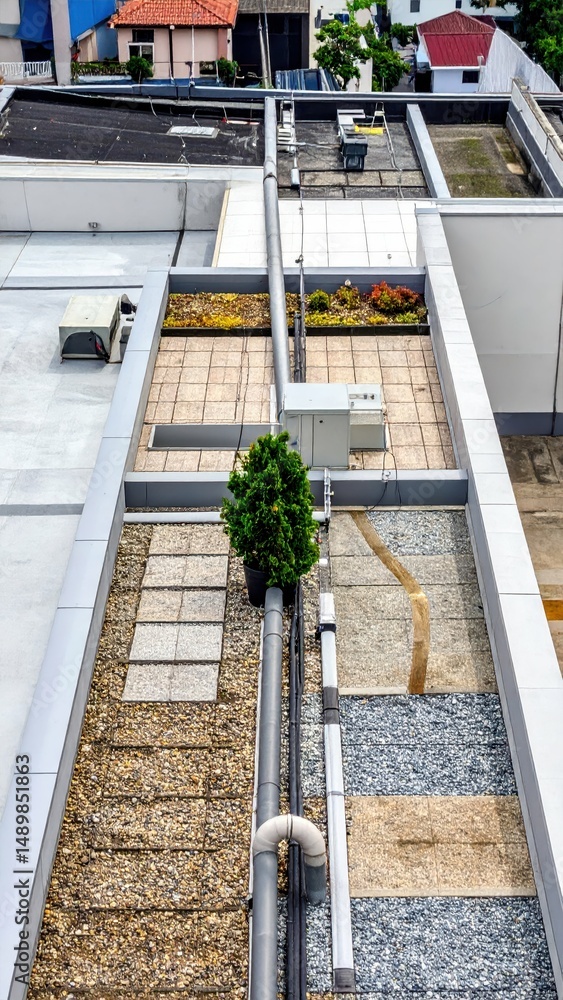 Poster detailed rooftop elements showcasing texture and design features