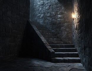 Ancient stone stairway in a dark dungeon (1)