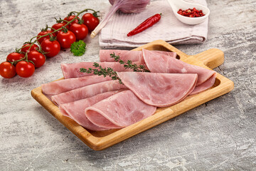 Sliced pork ham sausages slices