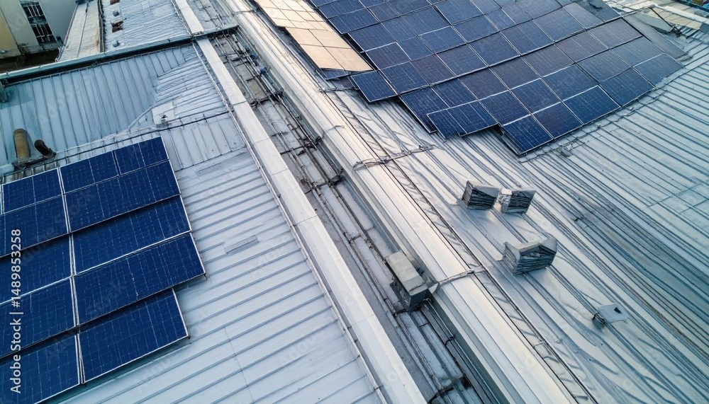 Poster patterns of rooftop elements with solar panels and structural layout