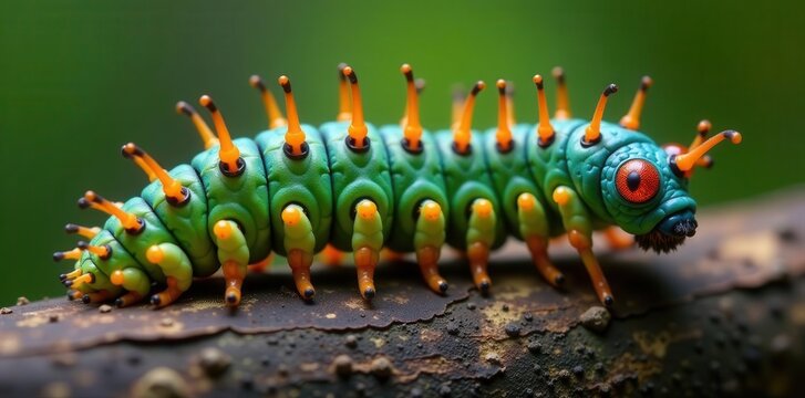 Close-up of Saperda populnea larva in aspen wood, tree damage, wood