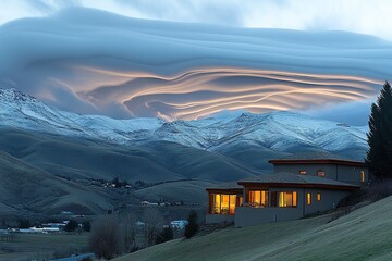 Mountain estate under stunning cloud formations