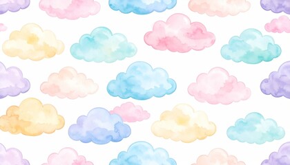 Pastel colored cloud pattern on a white background.