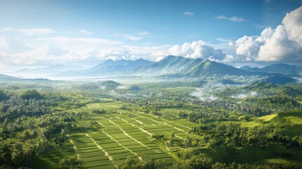 Fototapeta premium Mountainous rice paddy landscape, sunrise