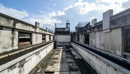 Naklejka premium Mysterious Rooftop Space with Hidden Secrets and Intriguing Views