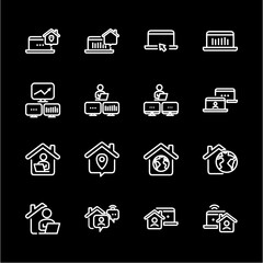 Remote Work Line Icons . Freelancer Work from Home, Video Call, Online Meeting, Teleconference Vector Set