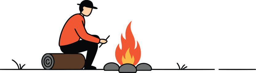 Campfire Builder Vector Illustration