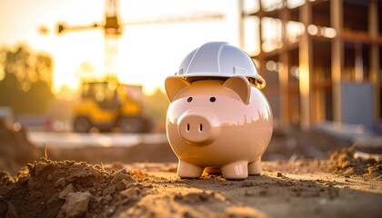 Construction project funding represented by piggy bank.
