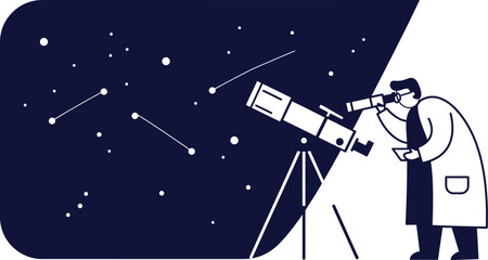 Naklejka premium Minimalist Scientist Observing Stars